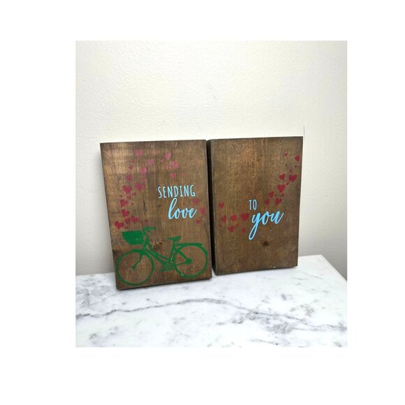 Rustic Wooden Plaques Set Sending Love To You By AR Workshop 6"x8" Home Decor - Picture 1 of 5